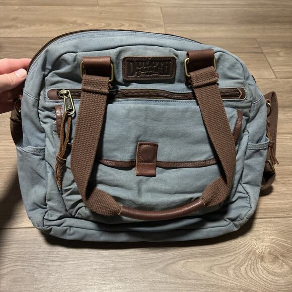Duluth Trading Co Canvas Leather Smokey Gray Messenger Bag Briefcase Laptop - Picture 1 of 11
